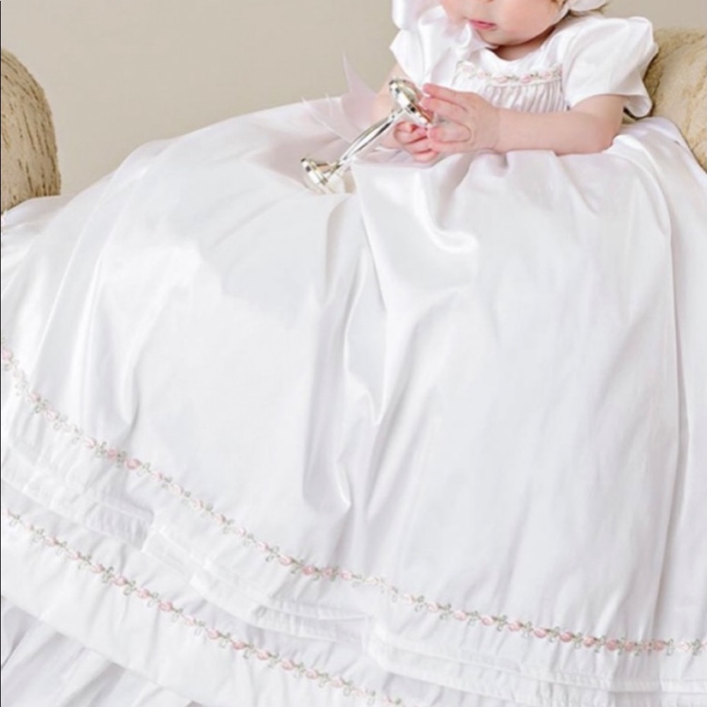 NWT heirloom quality Silk Dupioni Christening Gown & bonnet from One Small Child